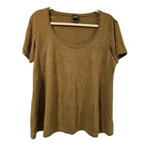 Eileen Fisher 100% Linen Olive Green Scoop Neck Tee Medium